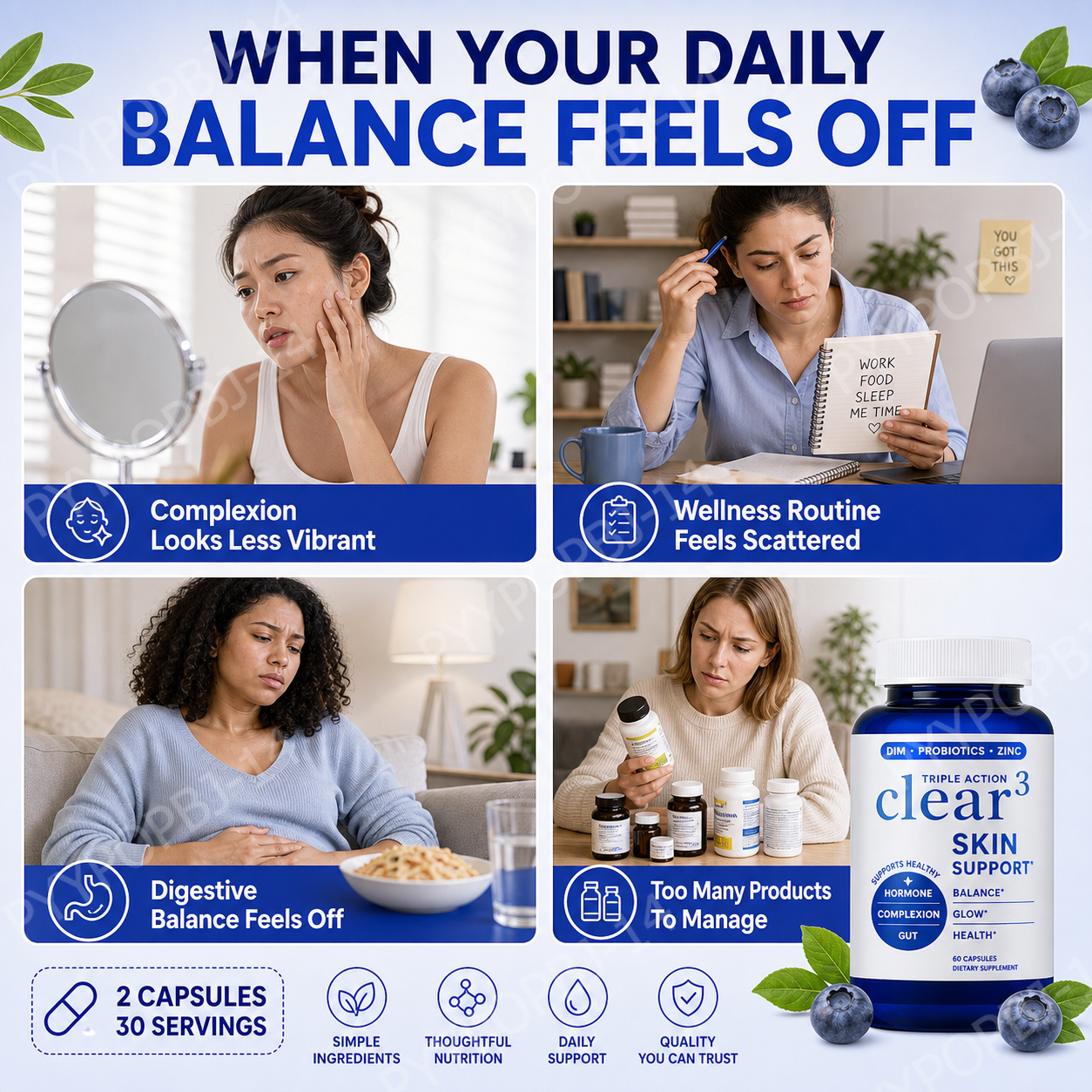 Clear³ Skin Support Supplement - Nutrition Zinc 评论和价格