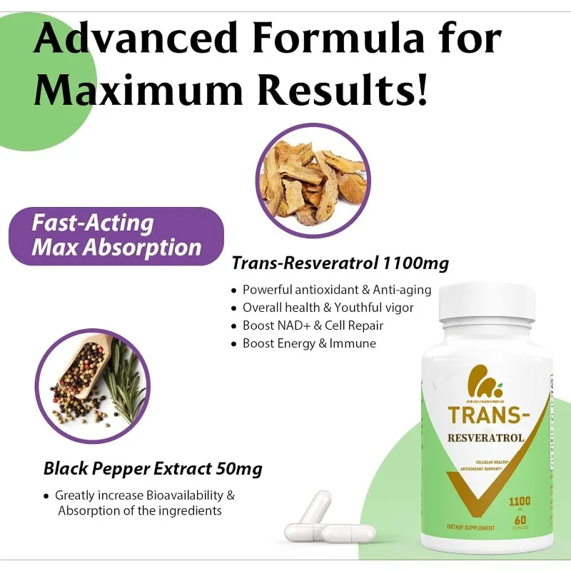 99% Resveratrol 1100mg Antioxi - Resveratrol Capsule Anti Aging 评论和价格