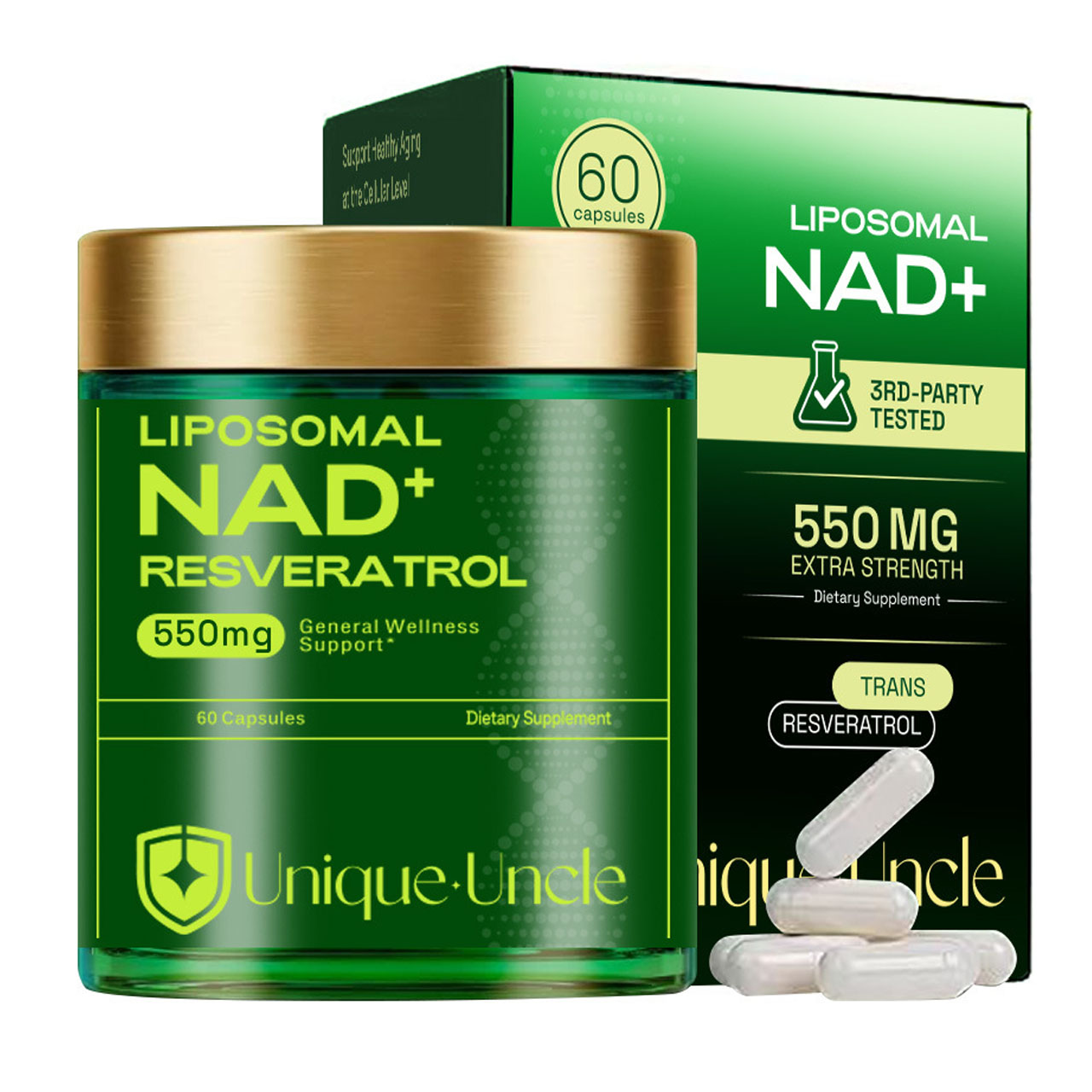 Liposomal NAD+ Supplement 550m - Resveratrol Capsule Anti Aging 评论和价格